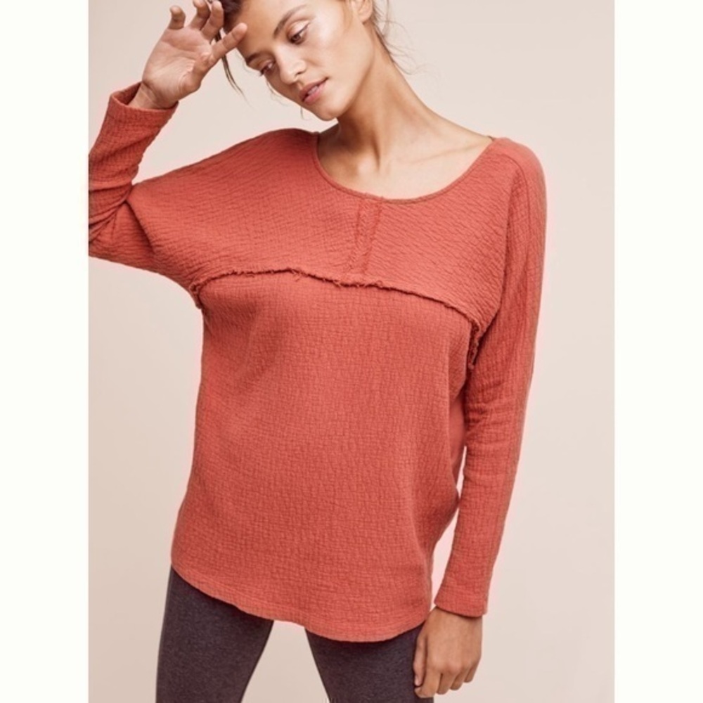 Anthropologie Aurelia X Back Shirt Cotton Gauzy Textured Long Sleeve top Large